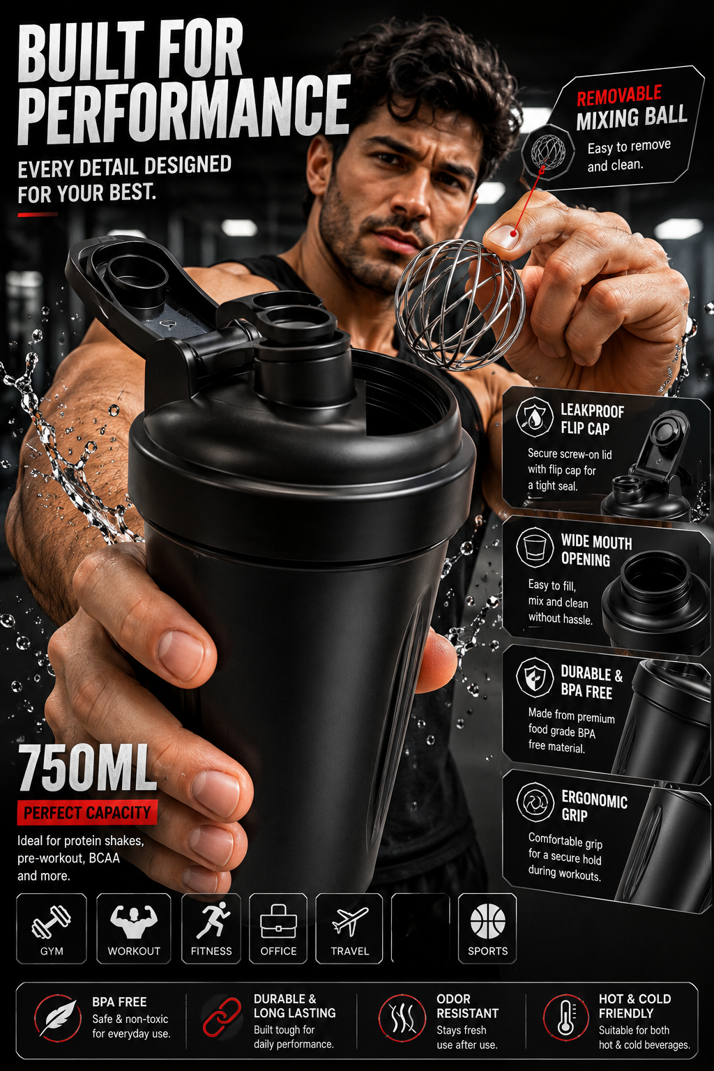 750ml Protein Shaker Bottle
